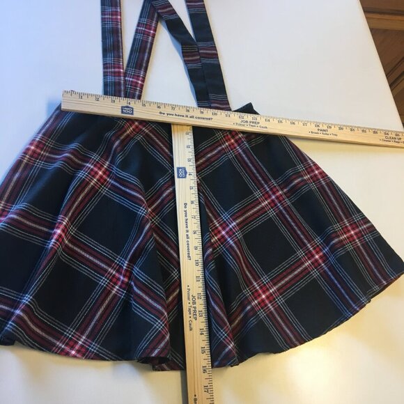 Hot Topic Suspender Skirt Small Red Black Plaid Removable Suspenders Twee Punk - Picture 4 of 9